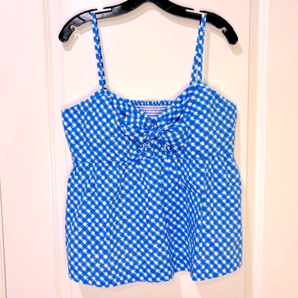 Lilly Pulitzer Mitzi Boca Blue Double Checking Cotton Cami Top NWT Size …